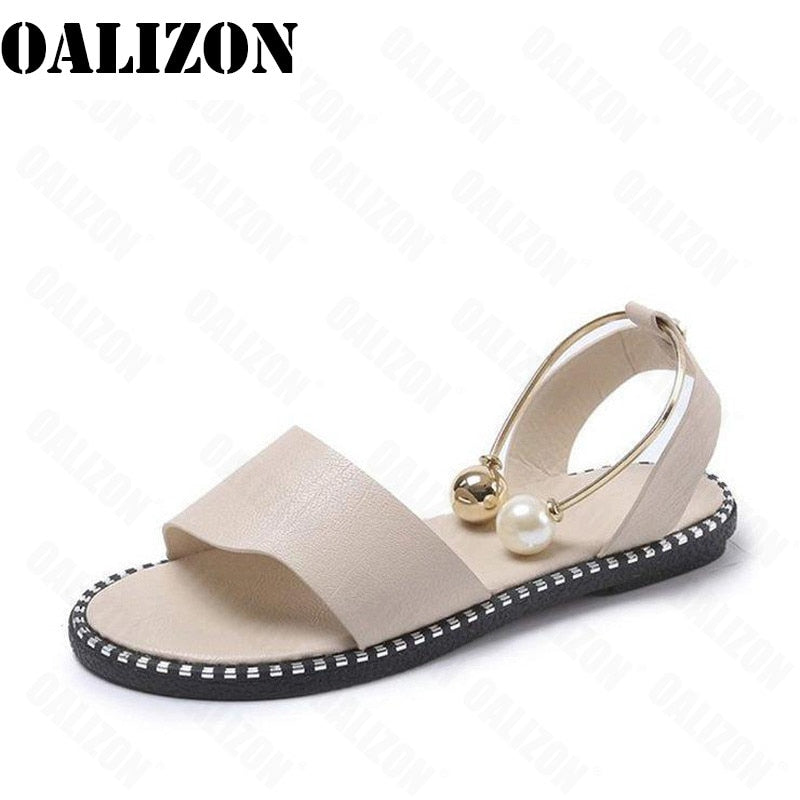 2023 New Summer Women Beaded Pearly Sandals Slippers Shoes Ladies Flats Sandals Flip Flop Casual Flat Slingback Sandals Shoes