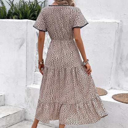 Vestido nuevo de verano con escote en V europeo y americano, estampado de leopardo