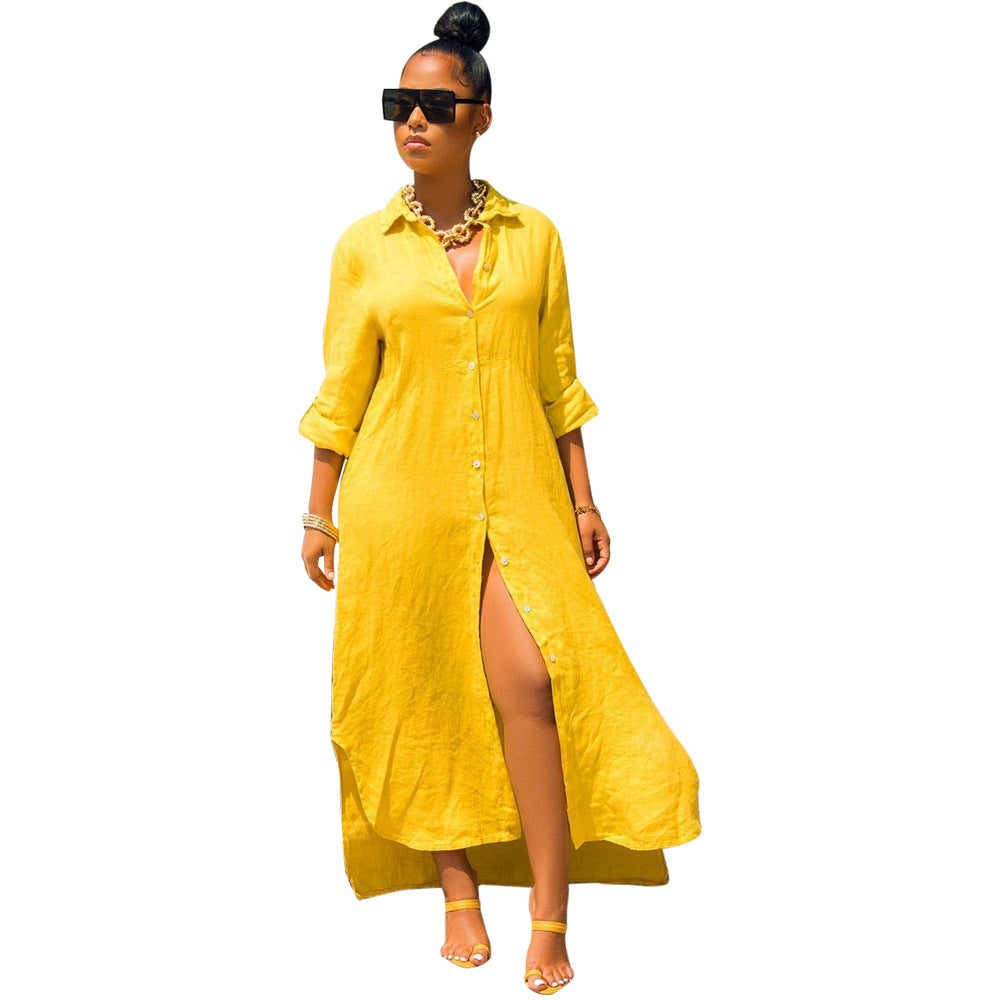 Loose Long Dress Women's Solid Color Shirt Dress