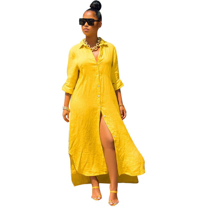 Loose Long Dress Women's Solid Color Shirt Dress