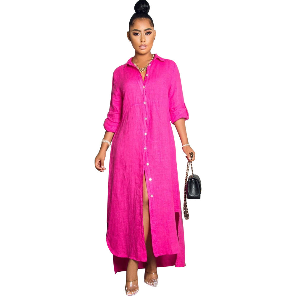 Loose Long Dress Women's Solid Color Shirt Dress