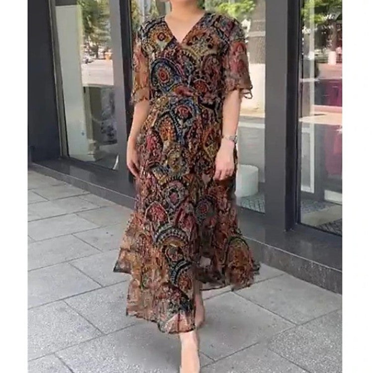 Vestido casual de gasa con estampado floral para mujer