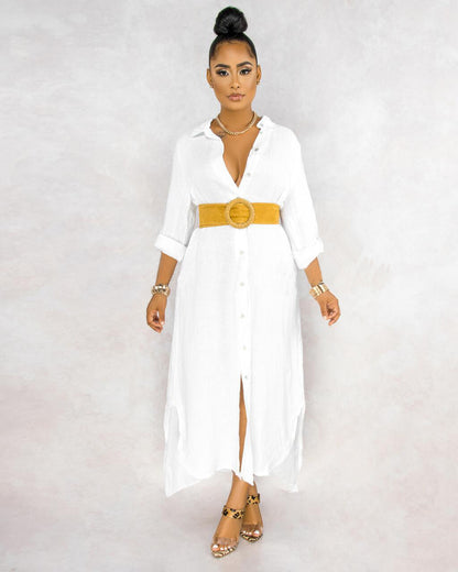 Loose Long Dress Women's Solid Color Shirt Dress