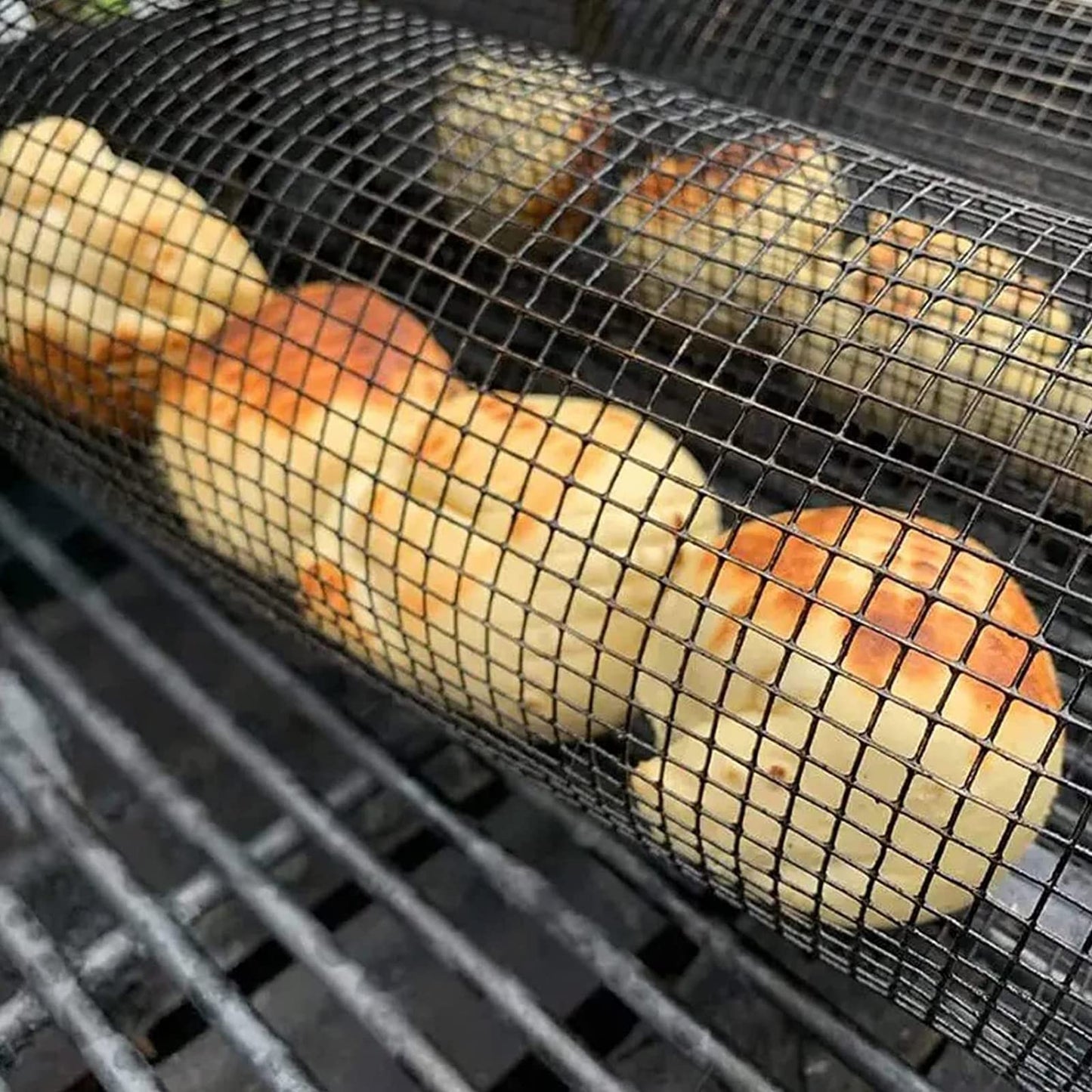 Cesta para asar con ruedas, cesta de metal para barbacoa, cesta de red portátil para acampar al aire libre, utensilios de cocina