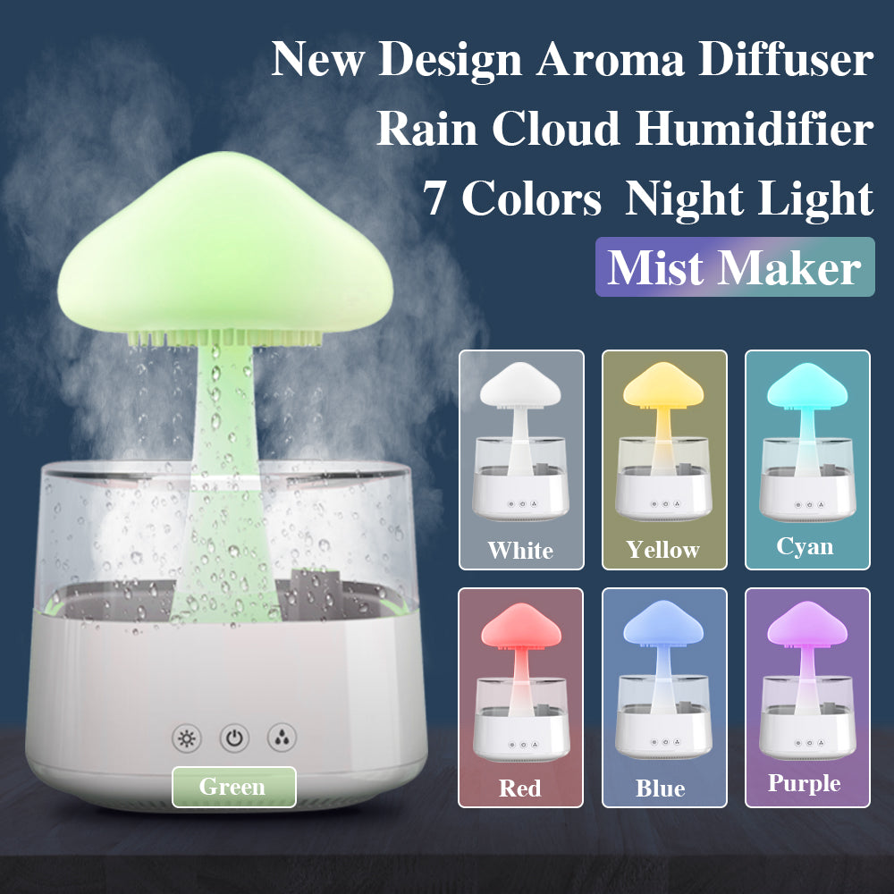 Humidificador de escritorio 2 en 1, difusor de aceites esenciales de aromaterapia Rain Cloud Zen y lámpara de hongo con luz nocturna Raining Cloud