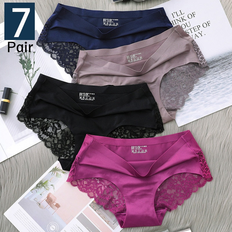 7 piezas de pantalones de mujer, bragas exy 2022, lencería Iace para mujer, bragas de color sólido sin costuras, bragas de tiro medio, ropa interior de algodón para mujer