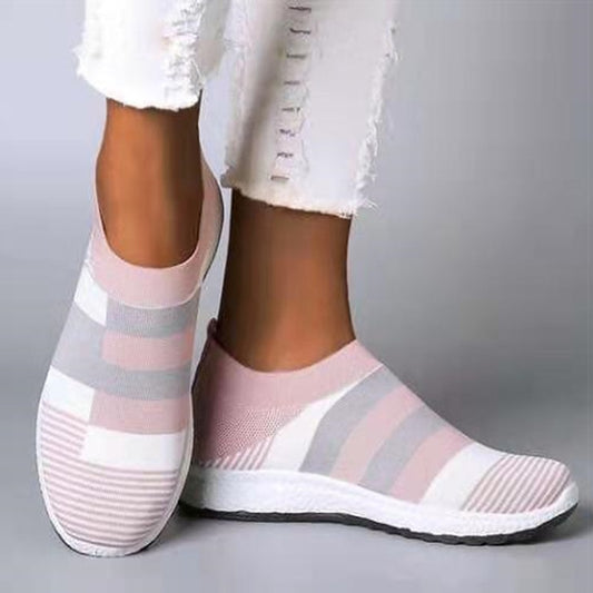 Zapatos de mujer vulcanizados Zapatillas de punto para mujer Zapatillas planas nuevas para mujer Zapatos vulcanizados de colores combinados Zapatillas casuales para mujer 