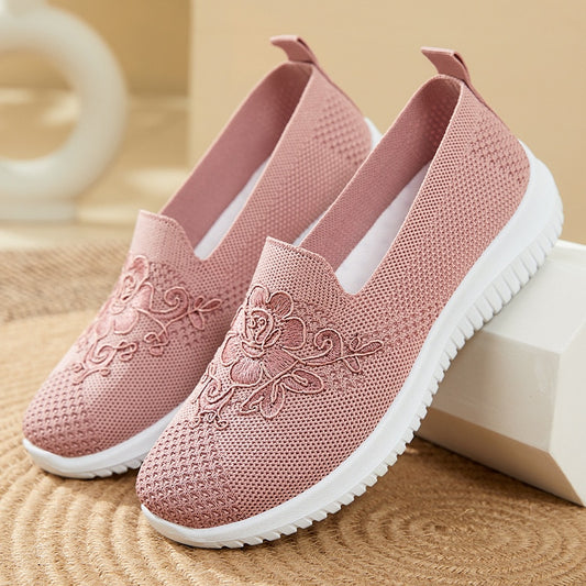 Mom Summer Mesh Knitting Sneakers Women Breathable Mary Janes Shoes Non-slip Ladies Casual Nurse Office Shoes Ballet Flats