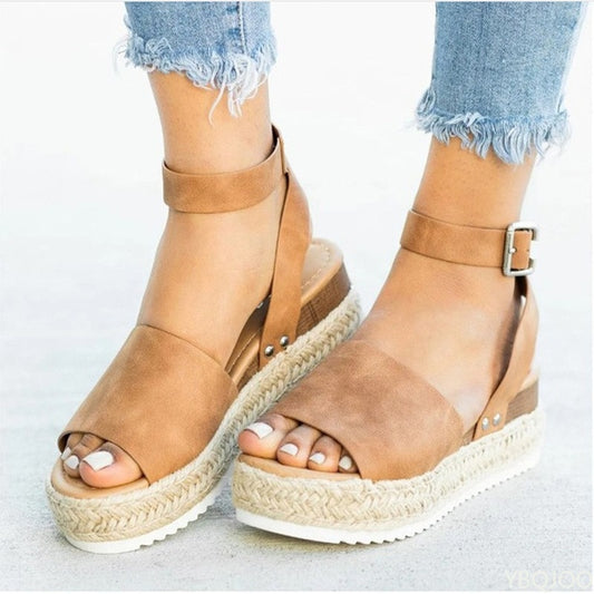 Women's Shoes 2022 New Fashion Plus Size Hemp Rope Wedge Heel Platform Fish Mouth Sandals Women Luxury Sandals Women Designers