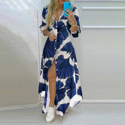 Women Boho Shirt Dress Summer Turn-down Collar Single Breasted Button Irregular Long Dress Female Sexy Letter Print Maxi Dresses